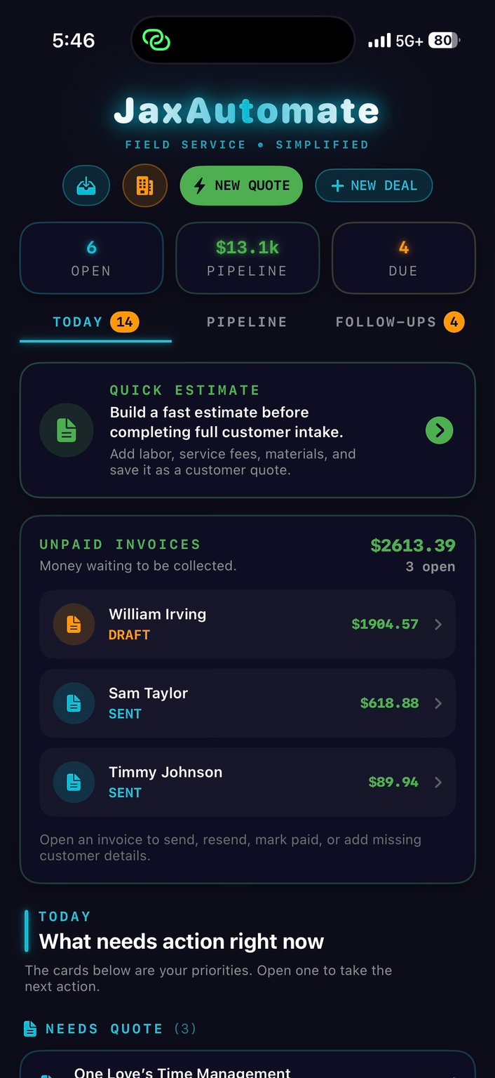 JaxAutomate dashboard